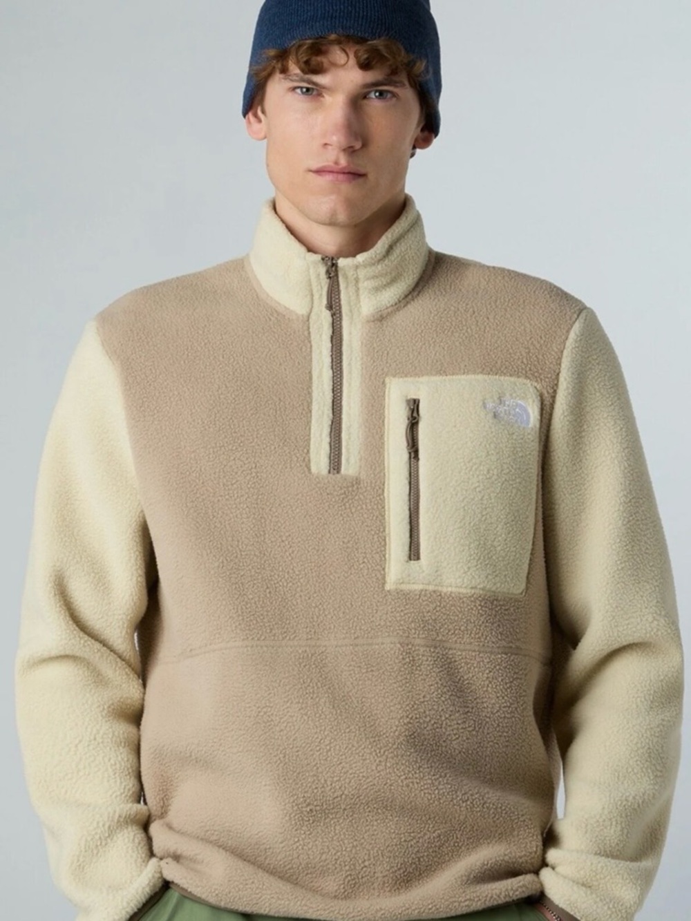 The North Face Men’s Two-Tone Cream and Tan Sherpa Zip Pullover